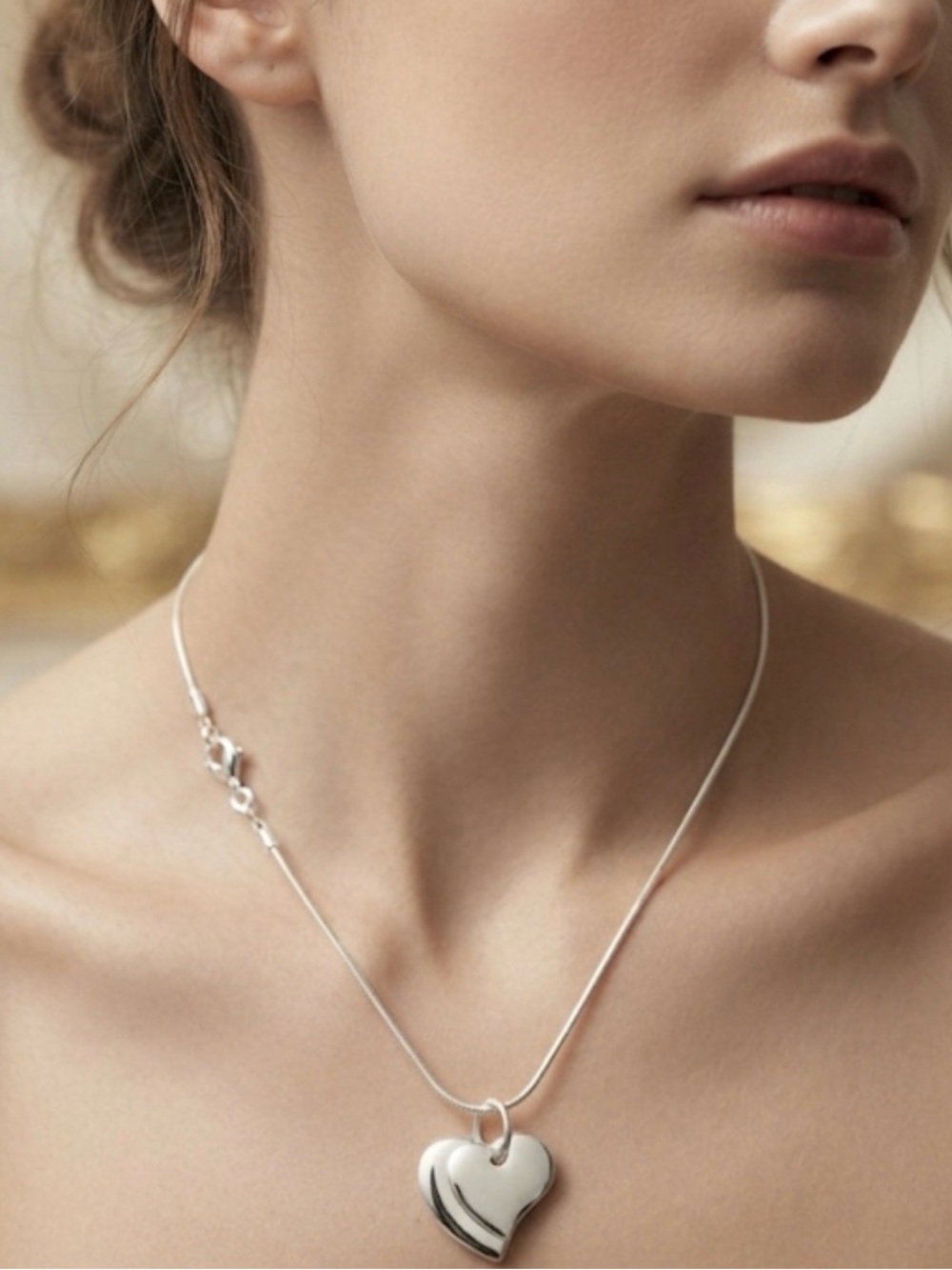 Sterling Silver 925 Double Heart Pendant Necklace
